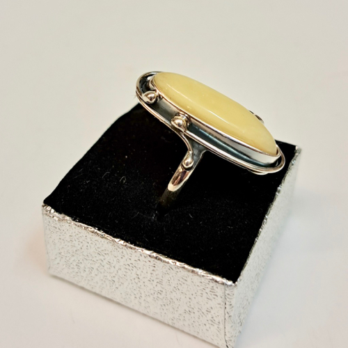 HWG-2326 Ring, Lemon Amber, Long Oval with Blackened Silver $70 at Hunter Wolff Gallery